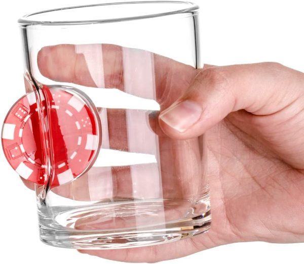 Stuck in Glass " UP THE ANTE WHISKEY GLASS | POKER CHIP | Original Embedded 10oz Borosilicate Rock Glassware | RED - Image 2