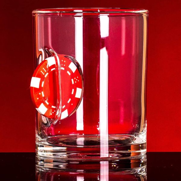 Stuck in Glass " UP THE ANTE WHISKEY GLASS | POKER CHIP | Original Embedded 10oz Borosilicate Rock Glassware | RED - Image 3