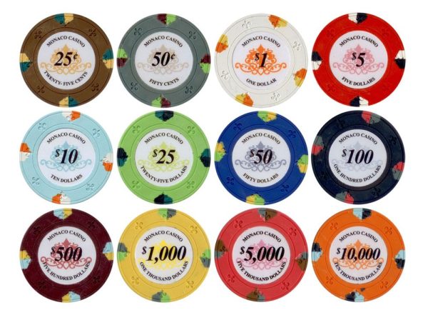 25PC 13.5G MONACO CASINO CLAY POKER CHIPS (12 COLORS)