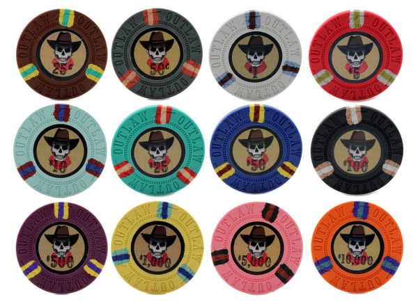 25PC 13G OUTLAW CLAY POKER CHIPS (12 COLORS)